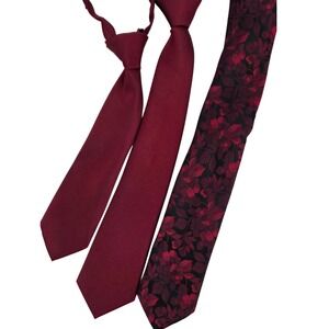 J.Ferrar Burgundy Red Neckties Lot Textured Floral plus kids lot‎